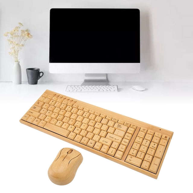 Keyboard Mouse Combo, 1200DPI Mouse Bamboo Wood Material Plug And Play, Computer Keyboard with USB Receiver for WIN 7 8 10 XP