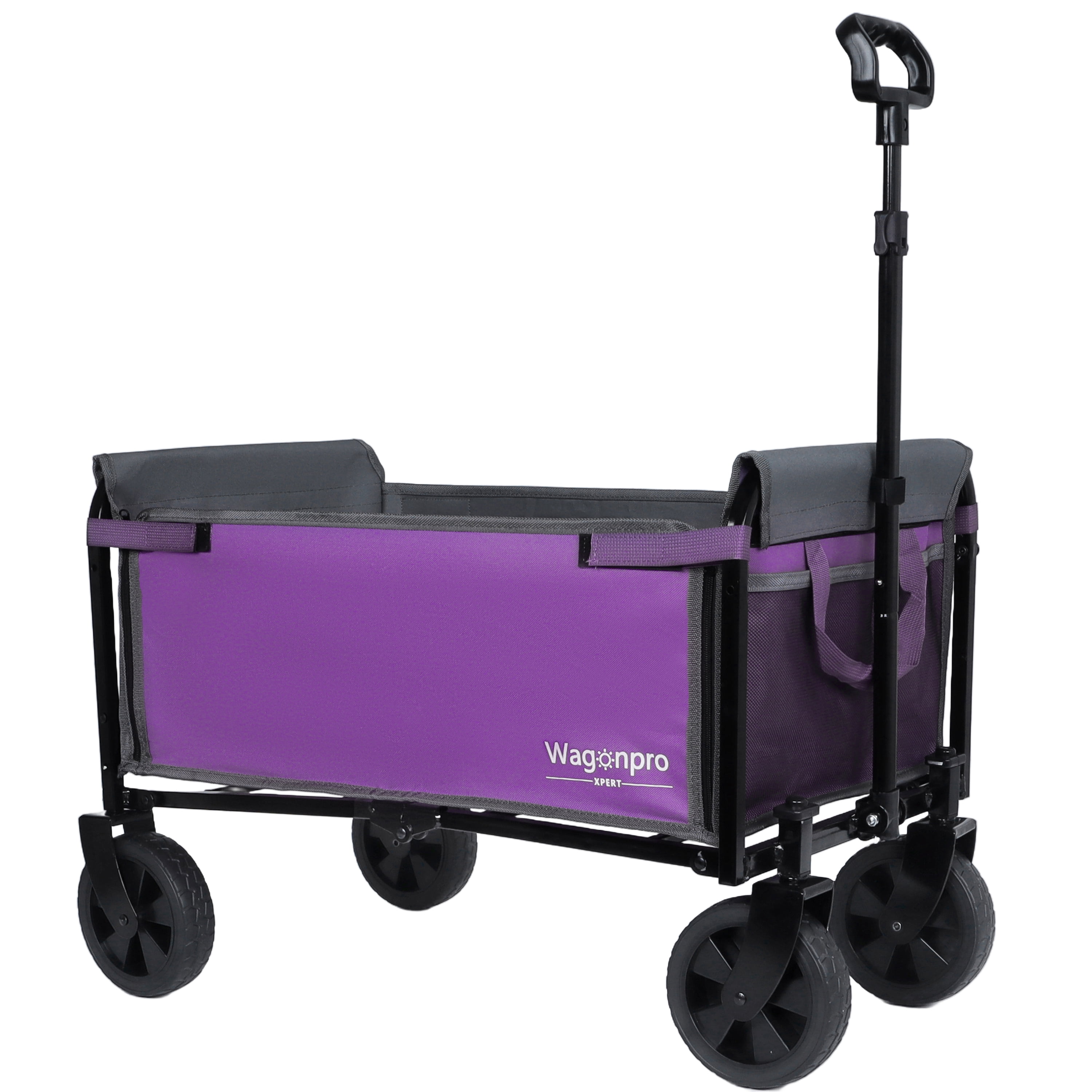 Folding 4-Wheel Trolley with Bench Seat and Dog Leash - Heavy Duty Foldable Utility Trolley for Camping, Beach, Shopping - Versatile Seating and Storage Space, Purple