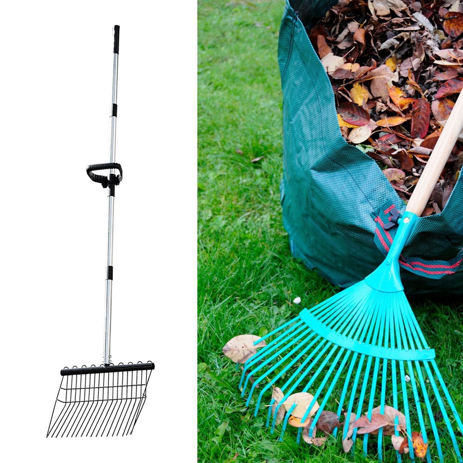 colaxi Garden Leaf Rake Lawn Leaves Clean up Tool Portable Multifunctional for Farm Yard Stainless Steel Lightweight Adjustable Handle