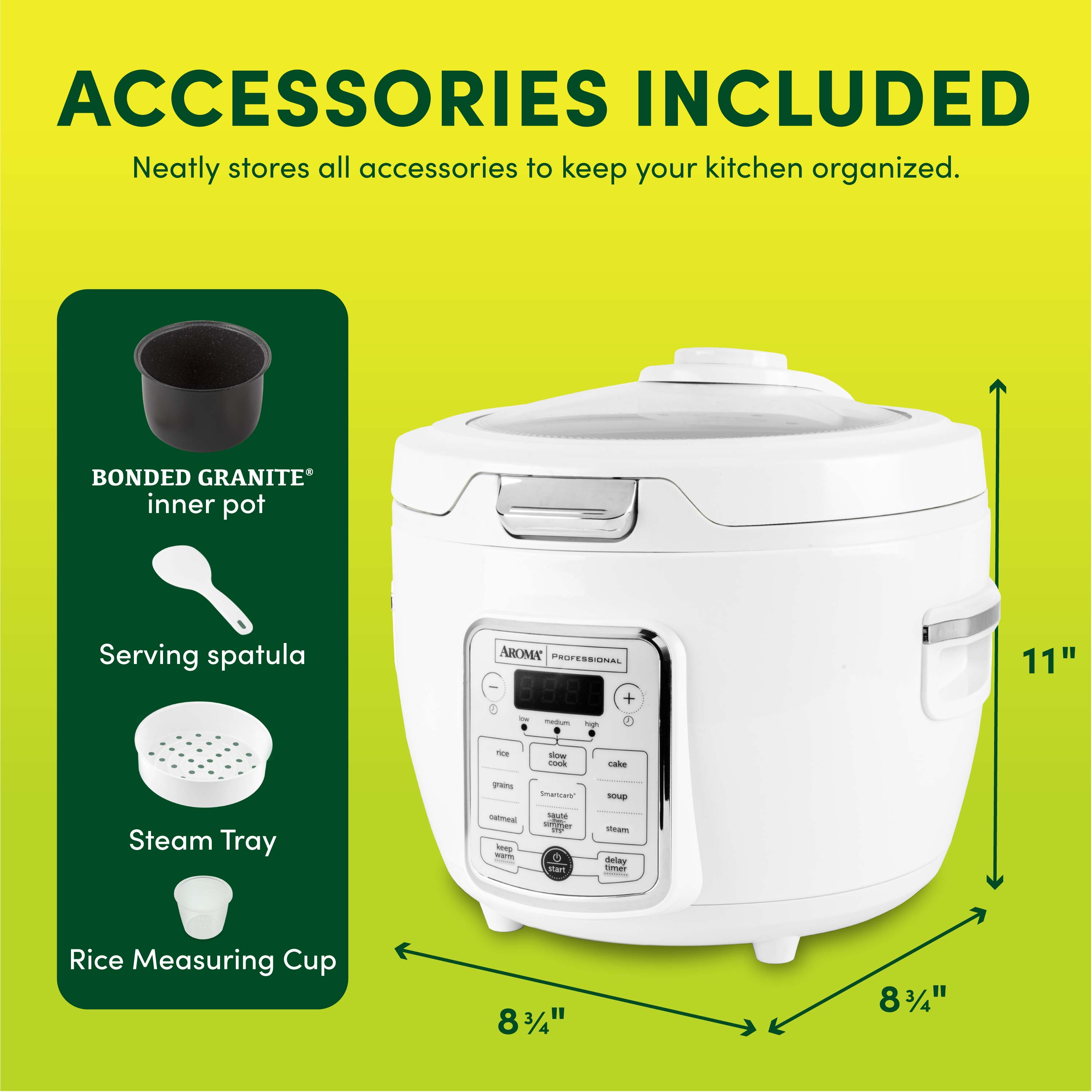 Aroma Professional 20-Cup Digital Rice & Grain Multicooker and Slow Cooker with Glass Top and 2X Bonded Granite Ceramic Non-Stick, White