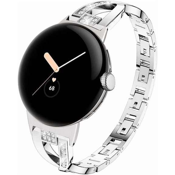 MYKOMI Compatible Google Pixel Watch Band - Women's Metal Replacement Chain Bling Jewelry Bracelet Rhinestone Strap Wristband for Pixel Watch 2/3 41mm