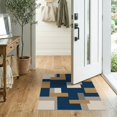 thumbnail image 2 of ODIKA 2'x3' Washable Accent Rug Navy Geometric Teal Block Neutral Minimalist Interlocking Tan Abstract Refined for Bedroom, Nursery, RV, Pet Friendly, Bedside Mat, 2 of 7