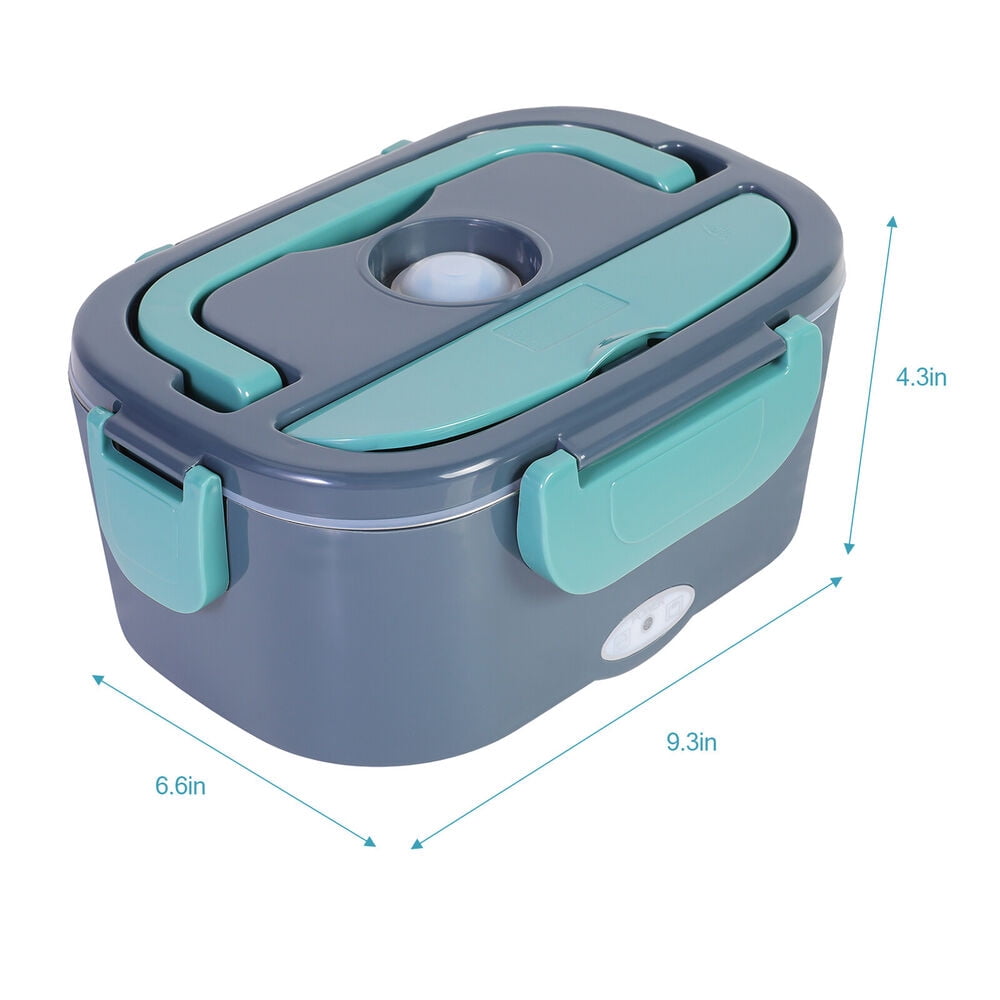 DFITO 40W Electric Heating Lunch Box, 2 In 1 Portable Food Heater for Home and Car, 1.5L Removable Stainless Steel Container, 110V/12V, with Fork Spoon, Green