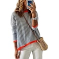 thumbnail image 3 of XCHQRTI Women's Striped Long Sleeve Tops Drop Shoulder Color Block Shirts Lightweight Pullover, 3 of 7