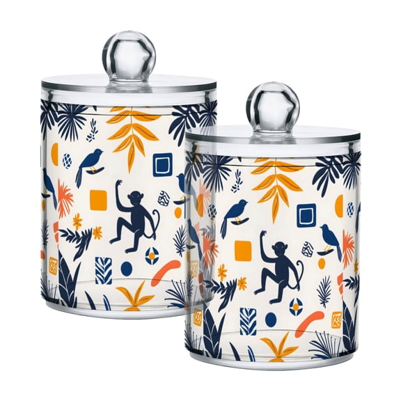Yayeee 2 Pack Qtip Holder Bathroom Cotton Swab Canister with Lid Clear Dispenser Set, Playful Forest