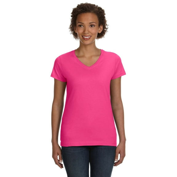 LAT Fine Jersey V-Neck Longer Length T-Shirt (3507) Hot Pink, 3XL