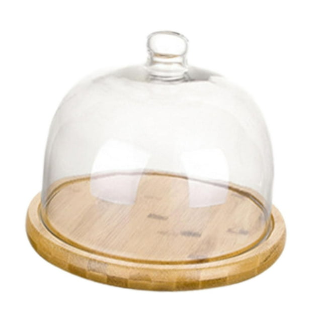 Abbracc Bamboo Cake Stand with Dome Cake Serving Tray for Party Restaurants Birthday Small