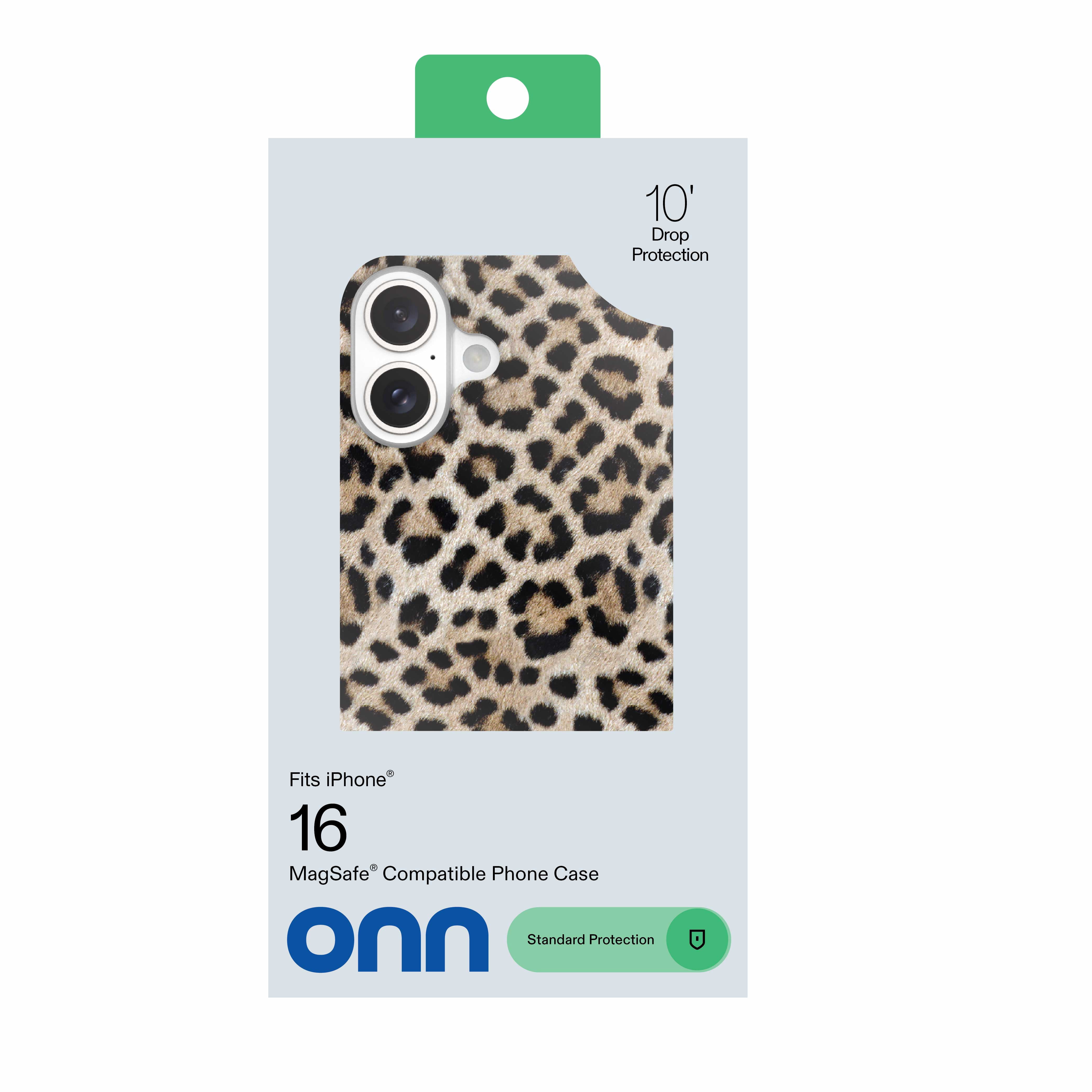 onn Phone Case for iPhone 16, MagSafe Compatible - Cheetah Print