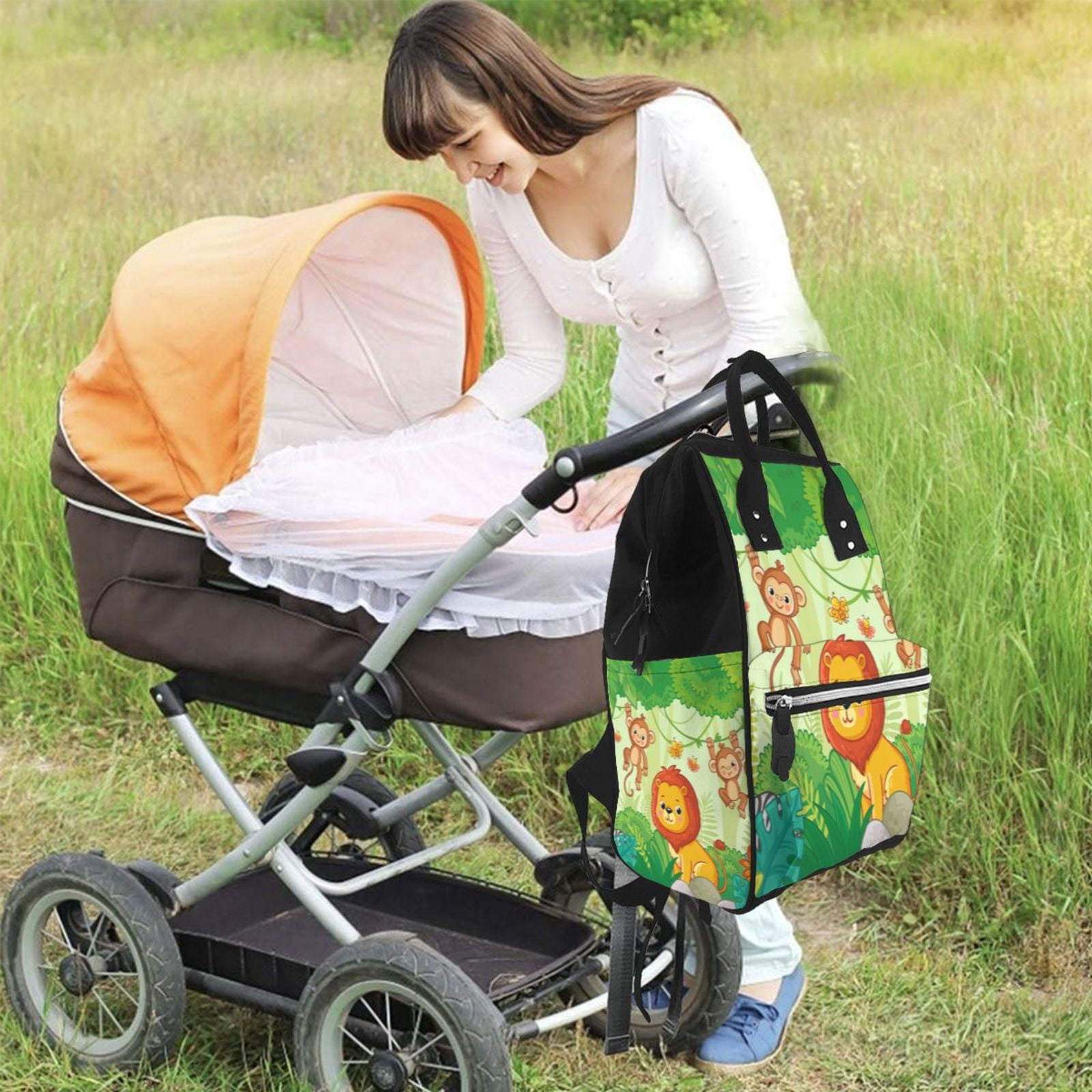 Ratiio African Animals in the Jungle Mummy Backpack - Waterproof Twill Canvas, Large Capacity Diaper Bag with Multiple Pockets and Adjustable Straps