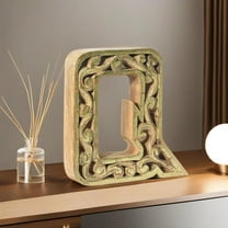 HANDMADE ECO-FRIENDLY "Q" WOOD ALPHABET LETTER BLOCK FOR WALL MOUNT & TABLE TOP DÉCOR- , Natural-Gold Foil Color, Traditional Design, Letter Block For Study Room, Kids Room, Living Room, Hall, Offices