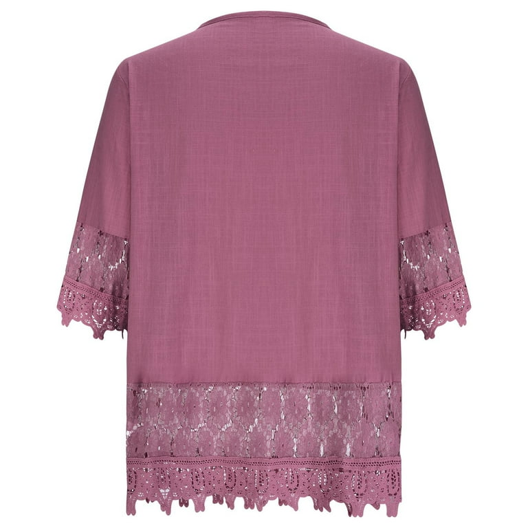 Women's V-Neck Short Sleeve Plus Size Tunics, Lace Pleated Women's V-Neck Short Sleeve Plus Size Tunics, Lace Pleated