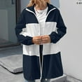 thumbnail image 4 of IROINNID Women's Mid-Long Overcoat Contrast Color Long Sleeve Color Blocking Waterproof Outdoor Sports Casual Jacket, Navy, 4 of 6