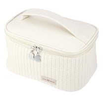 Polyurethane Leather Makeup Bag Large Makeup Bag Brush Organizer Bag Toiletry Bag for Women Beige