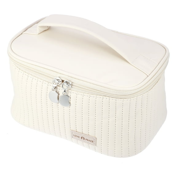 Polyurethane Leather Makeup Bag Large Makeup Bag Brush Organizer Bag Toiletry Bag for Women Beige