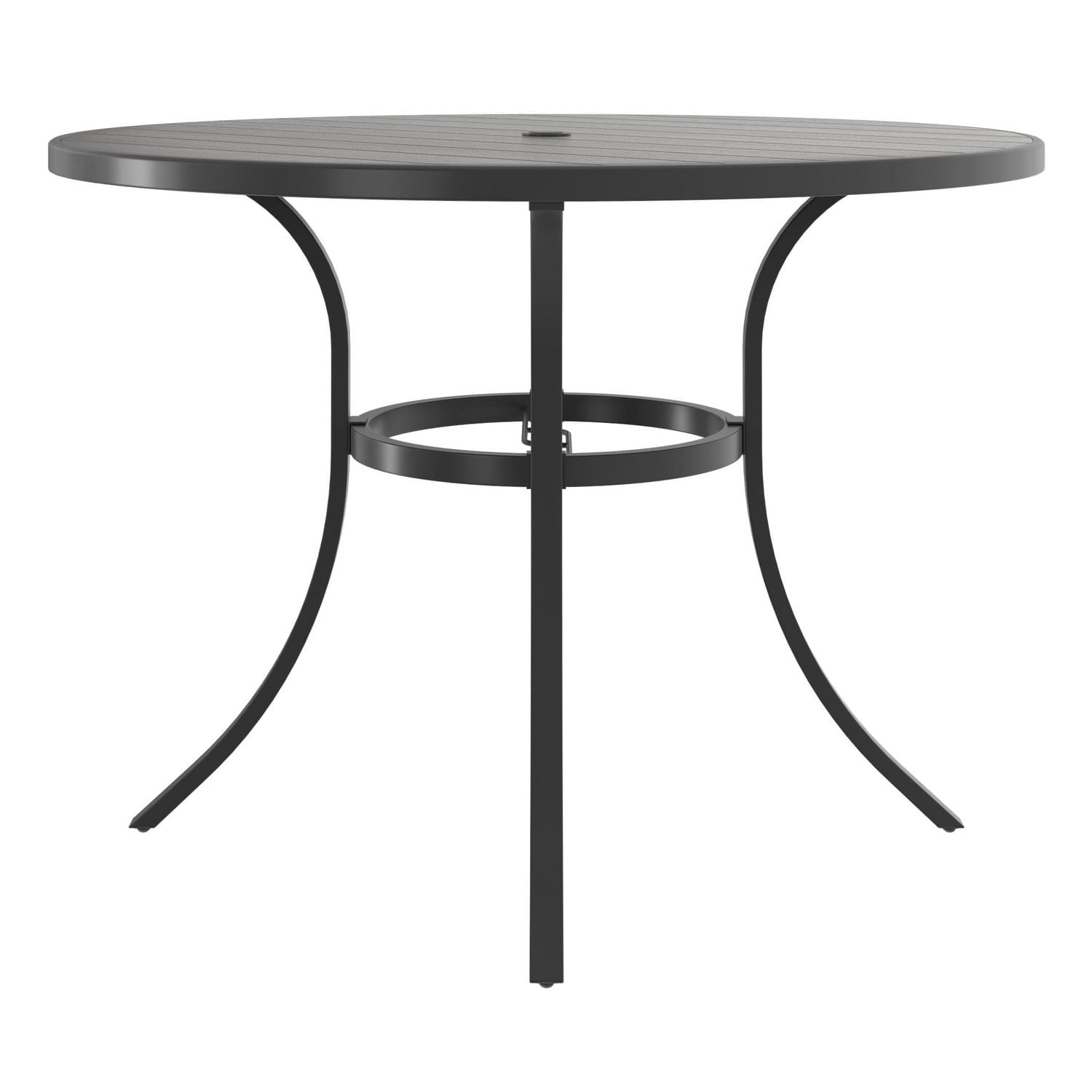 HOMETRENDS 40-Inch Round Steel Outdoor Dining Table, Black, All-season resin wood