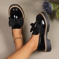 thumbnail image 6 of Womens Black Platform Loafers Slip On Shoes with Bow Detail Chunky Sole Glossy Vegan Faux Leather Casual Flat,Size 6, 6 of 9