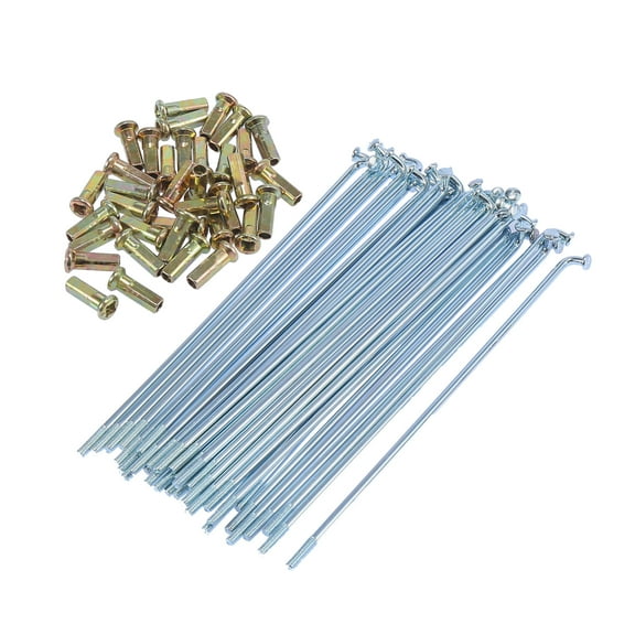 36pcs Silver Tone 3mm Thread Dia 165mm Length Motorcycle Motorbike Wheel Spokes Nipples