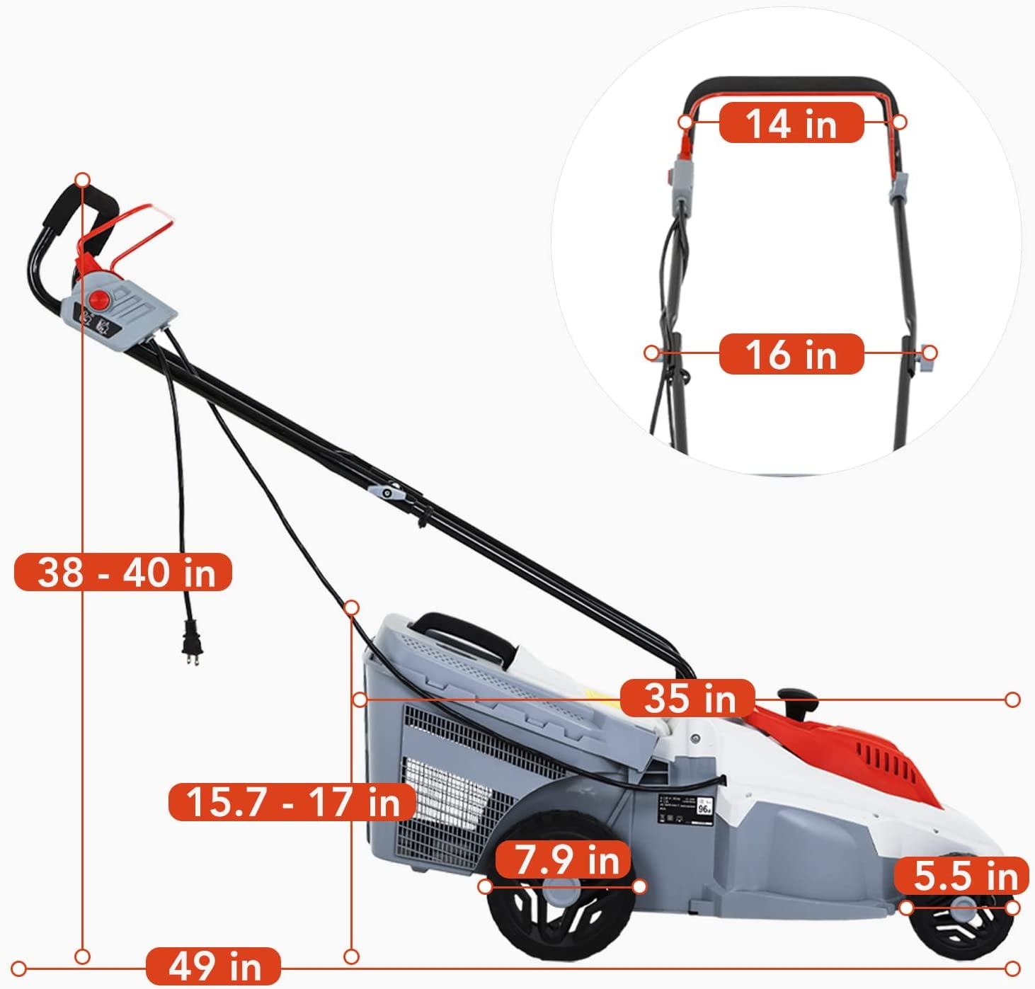 FDW 13” 12 Amp Corded Electric Self-Propelled Walk-Behind Lawn Mower, 3 Height Adjustments