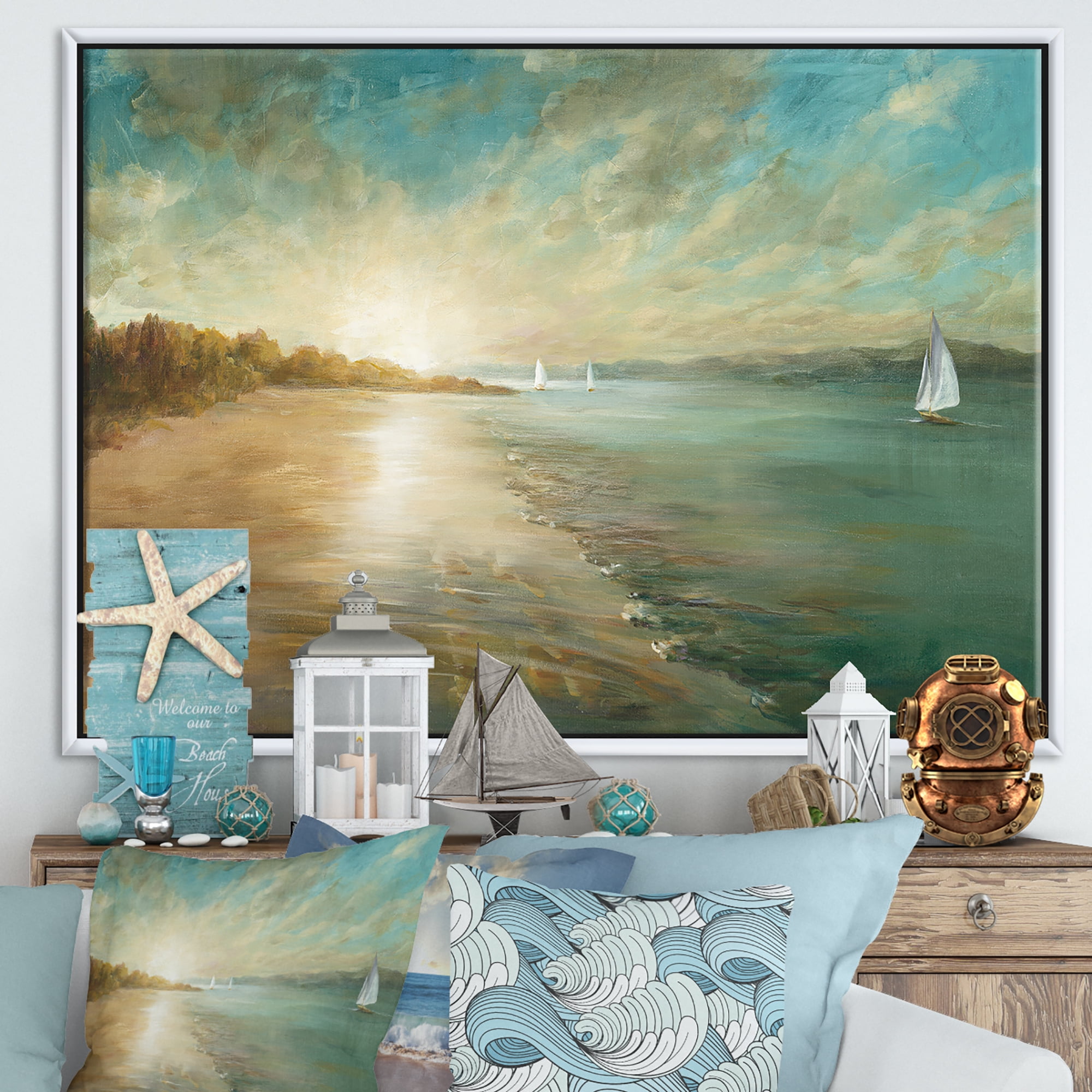 Designart ' Coastal Pastel Horizon ' Nautical & Coastal Framed Canvas