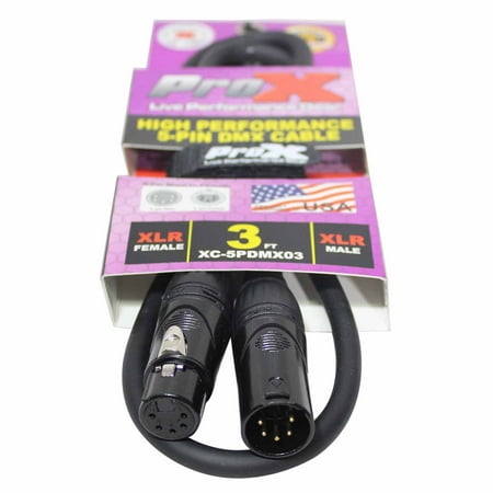 UPC: 0741459148720 | ProX XC-5PDMX03  DMX XLR5-M to XLR5-F High Performance Cable – 3 Feet