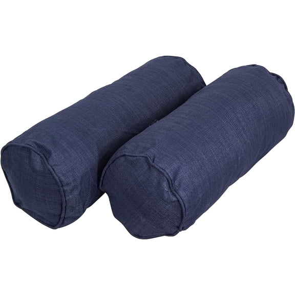 Blazing Needles Indoor/Outdoor Corded Bolster Pillow, 20" x 8", Azul 2 Count