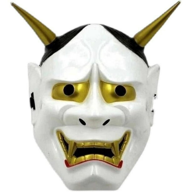 Máscara Hannya Japonesa De Demonio Para Cosplay, Fiestas Y Decoración ¡terrorífica Y Genial! Plástico Rígido, Cuernos Desmontables, Color Rojo, Talla única Para Adultos