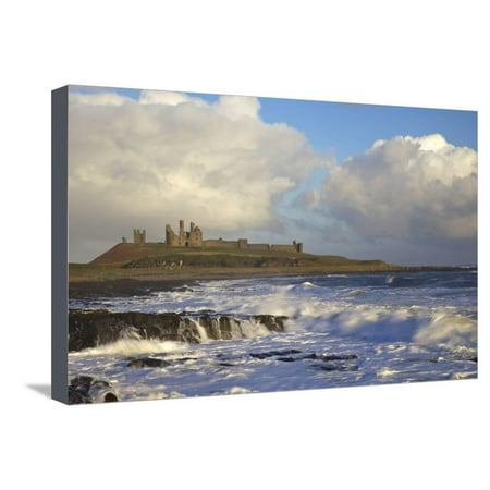 Surf on Rocks, Dunstanburgh Castle, Northumberland, England, United Kingdom, Europe Stretched Canvas Print Wall Art By Peter