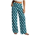 thumbnail image 3 of Costeam Womens Polka Dot Print Casual Pants Decorative Side Tie Detail Dual Side Hand Pockets Elastic High Waist Straight Leg Loose Fit Soft Lightweight Long Trousers, 3 of 6