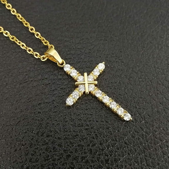 14K Yellow Gold Hip Hop Iced Out Double Cross Pendant Collar Chains Necklace for Men Women Couple Gift Jewelryd