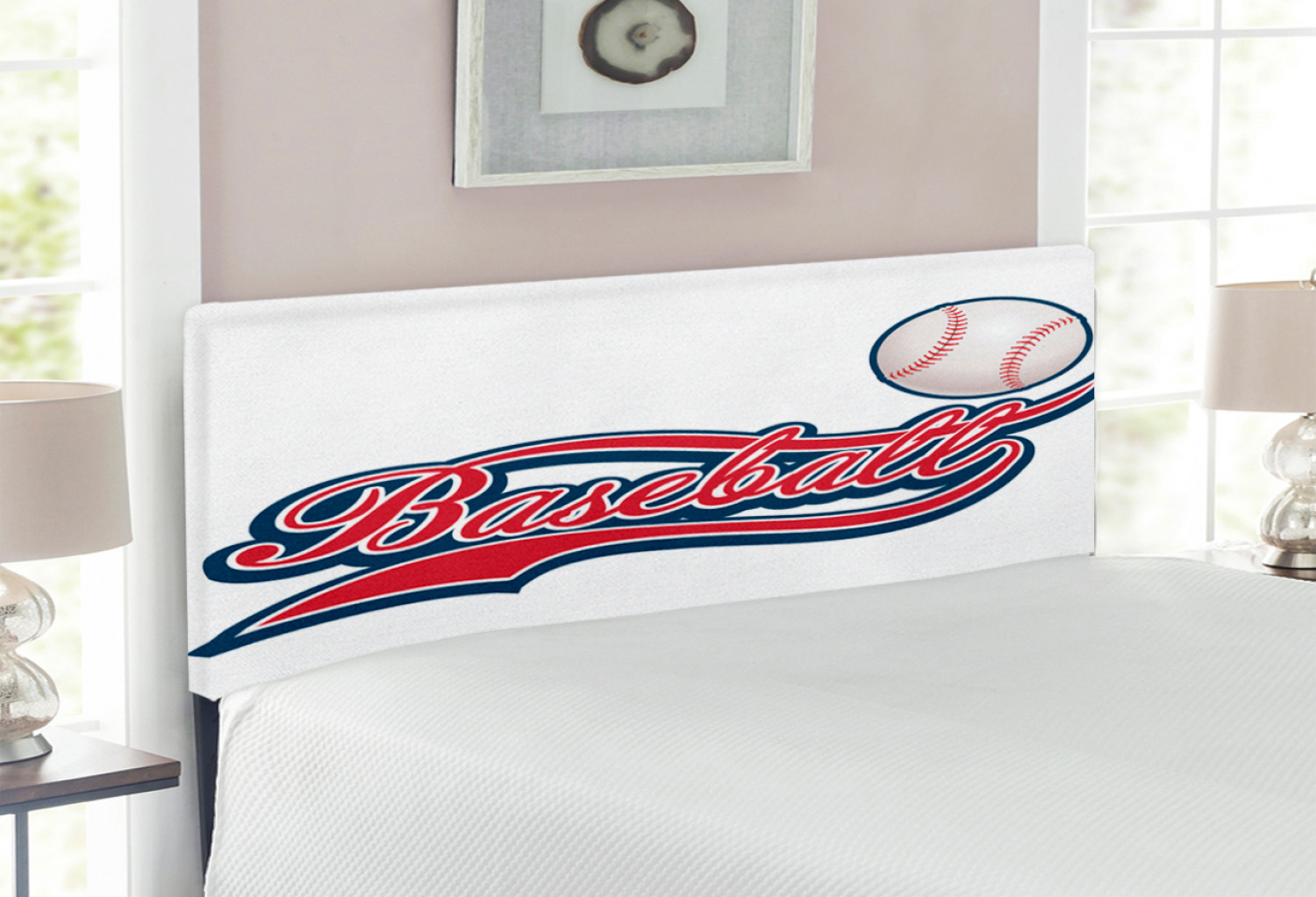 Sports Headboard, Baseball Ball Sporting Pastime National Sport Athleticism Entertainment, Upholstered Decorative Metal Bed Headboard with Memory Foam, Full Size, Night Blue Red White, by Ambesonne - image 2 of 4