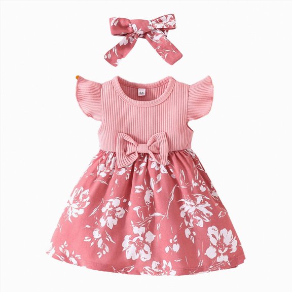 Yindaity Dress for Baby Girl Baby Girl Summer Clothes Cute Newborn Girl Outfits Sleeveless Lace One Piece Romper Headband 2pcs Set(Pink,12-18 Months)
