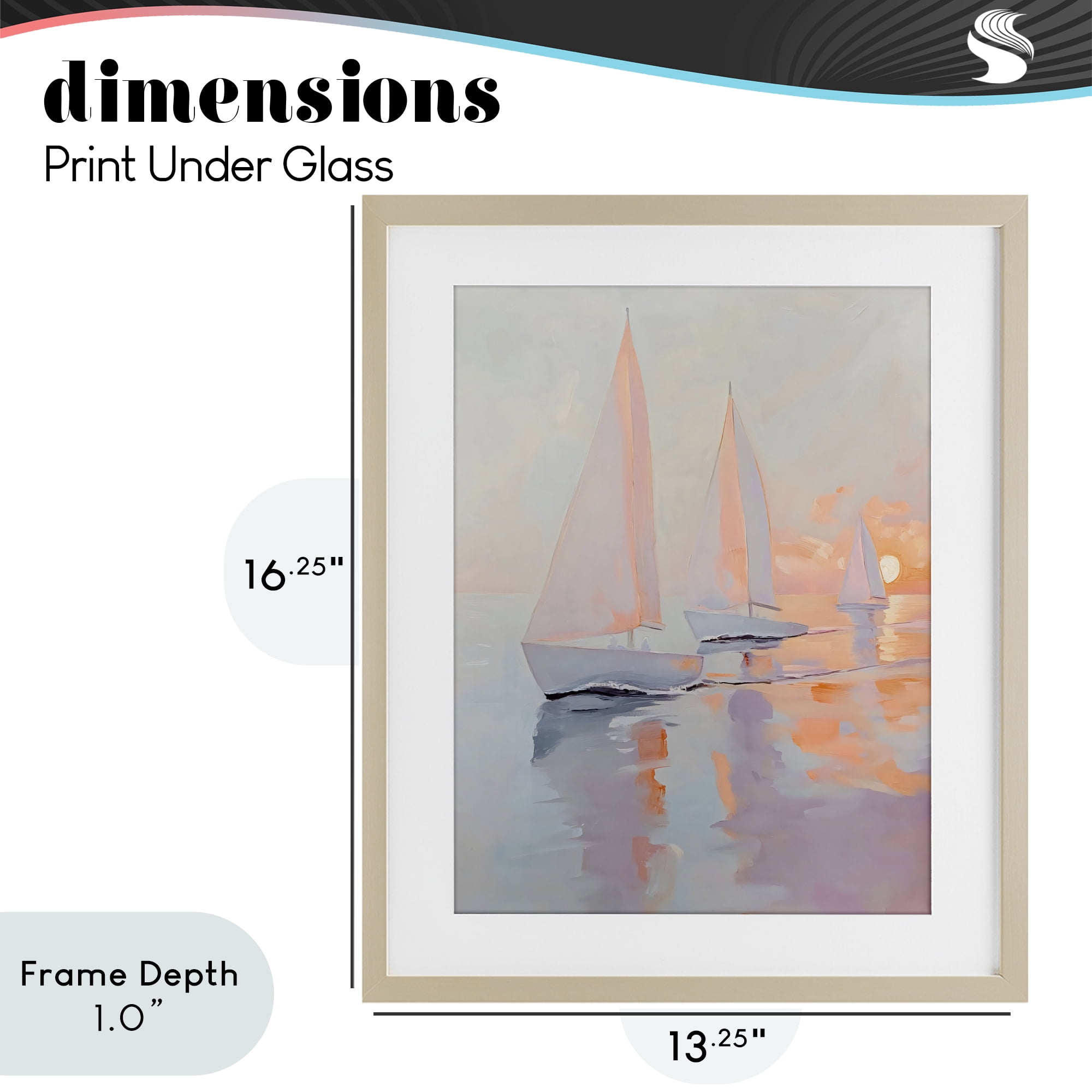 Stupell Industries Peach Sunset Sailboats on Sea Birch Framed Print Under Glass, design by Creative Studio