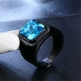 thumbnail image 3 of PAMTIER Men's Stainless Steel Black Plated Ring with Square Light Blue Gem Stone Size 6, 3 of 5