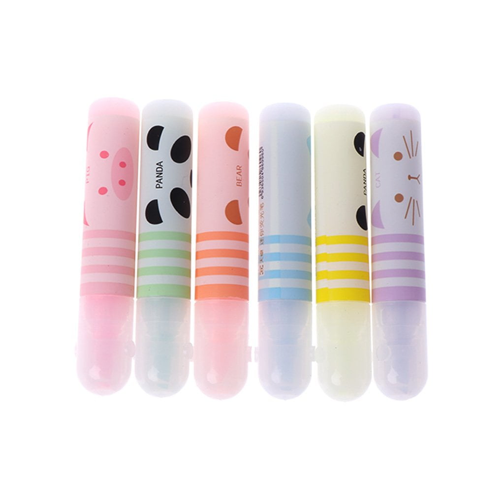 SagaSave Plastic Mini Highlighter Set Marker Pen Fluorescent Pen Farm Cute Pattern 6 Count Colors