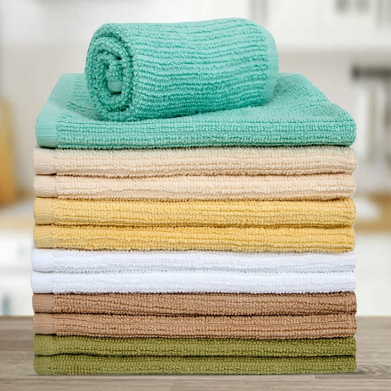 Pacific Linens 100% Cotton Kitchen Towels, Absorbent Rags for Cleaning  Counter Top, Hand Drying Dishes - Thick, Soft, Durable, Reusable, Machine