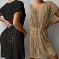 thumbnail image 4 of QWQJ Womens Drawstring Beach Dress Short Sleeves Beach Up Hollow Out Swimsuit Up for Beachwears, 4 of 8