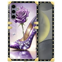 FKBRCL4U Compatible with Samsung Galaxy S24 S25 Case, High Heeled Purple Diamond Rose Luxury Golden Decoration for Girl Women Soft TPU Shockproof Protective Hard PC Back
