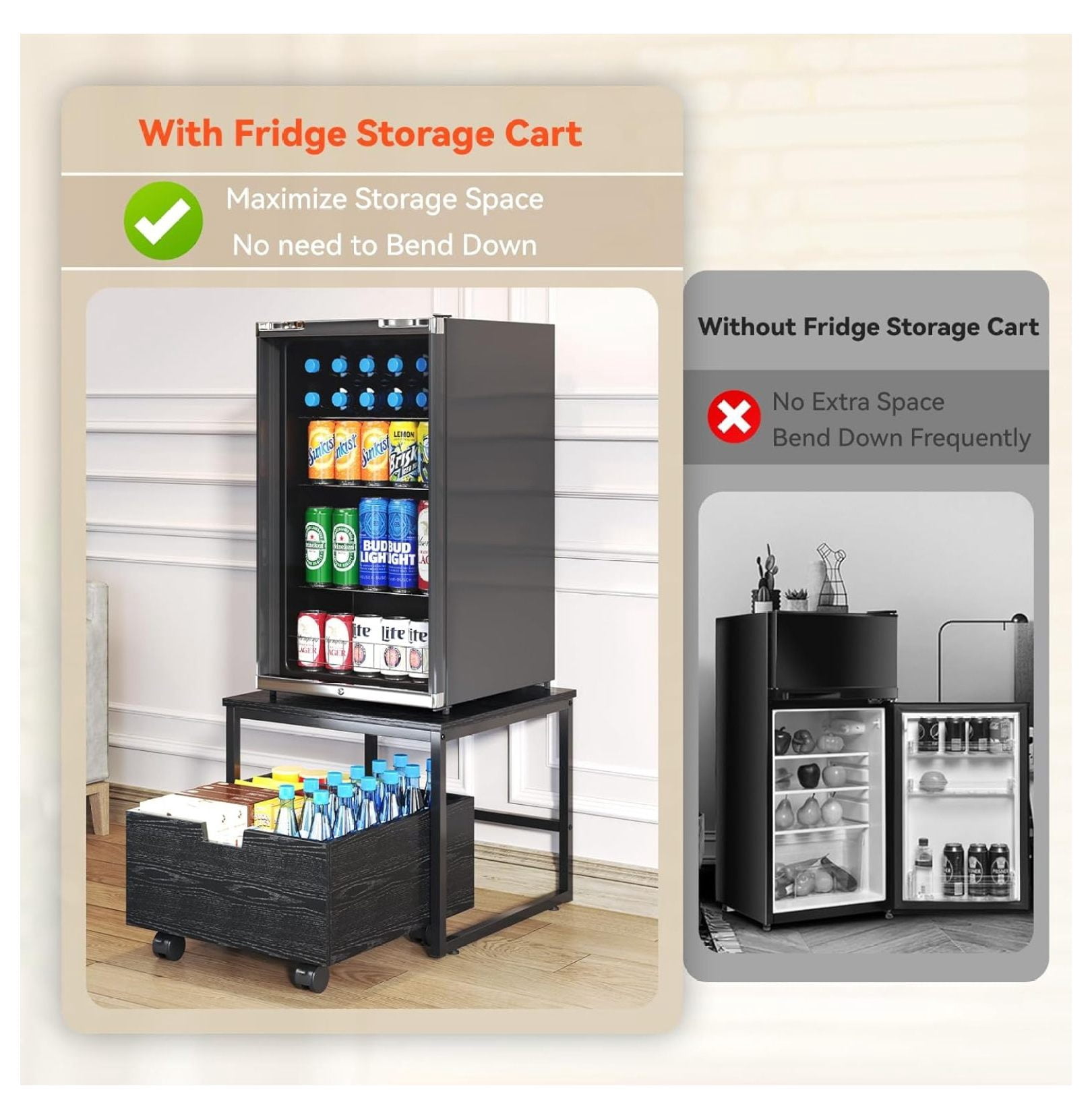 Mini Fridge Stand with Storage, Mini Fridge Stand Table Shelf with Lockable Mobile Wheel, Beverage Compact Refrigerator Stand Storage Cabinet Appliance Platform for Dorm, Apartment,Office