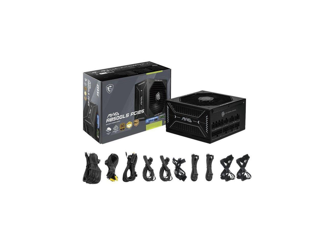 MSI MAG A850GLS PCIE5, Fully Modular Compact Gaming 850W Power Supply, 80+ Gold, ATX 3.1 & PCIe 5.1 Ready, Native Dual-color 12V-2x6 cable, Low-Noise, Embossed Jacket Cables, 10 Year Warranty