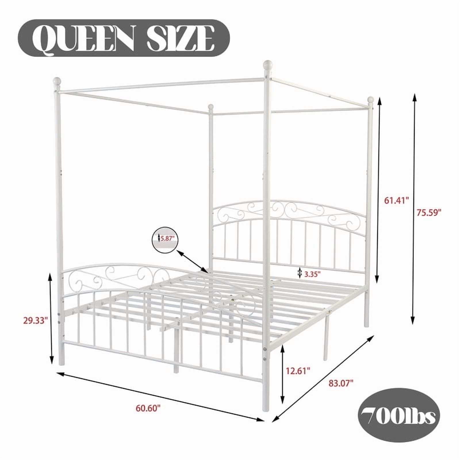 Caxkun Queen Size Canopy Bed Frame Four-Poster Metal Platform Bed with Headboard and Footboard Sturdy Heavy Duty Steel Slat Support,White