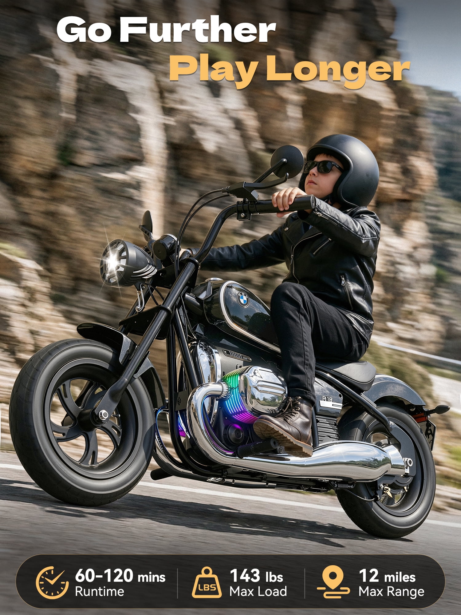TOKTOO BMW Licensed 24V Electric Dirt Bike for Big Kid, Electric Motorcycle for Kid Age 8-12Y, 200W Power Motor Ride on Toy, Max 13.05MPH&12 Miles Long-Range, Twist-Grip Throttle, Lights&Music, Black