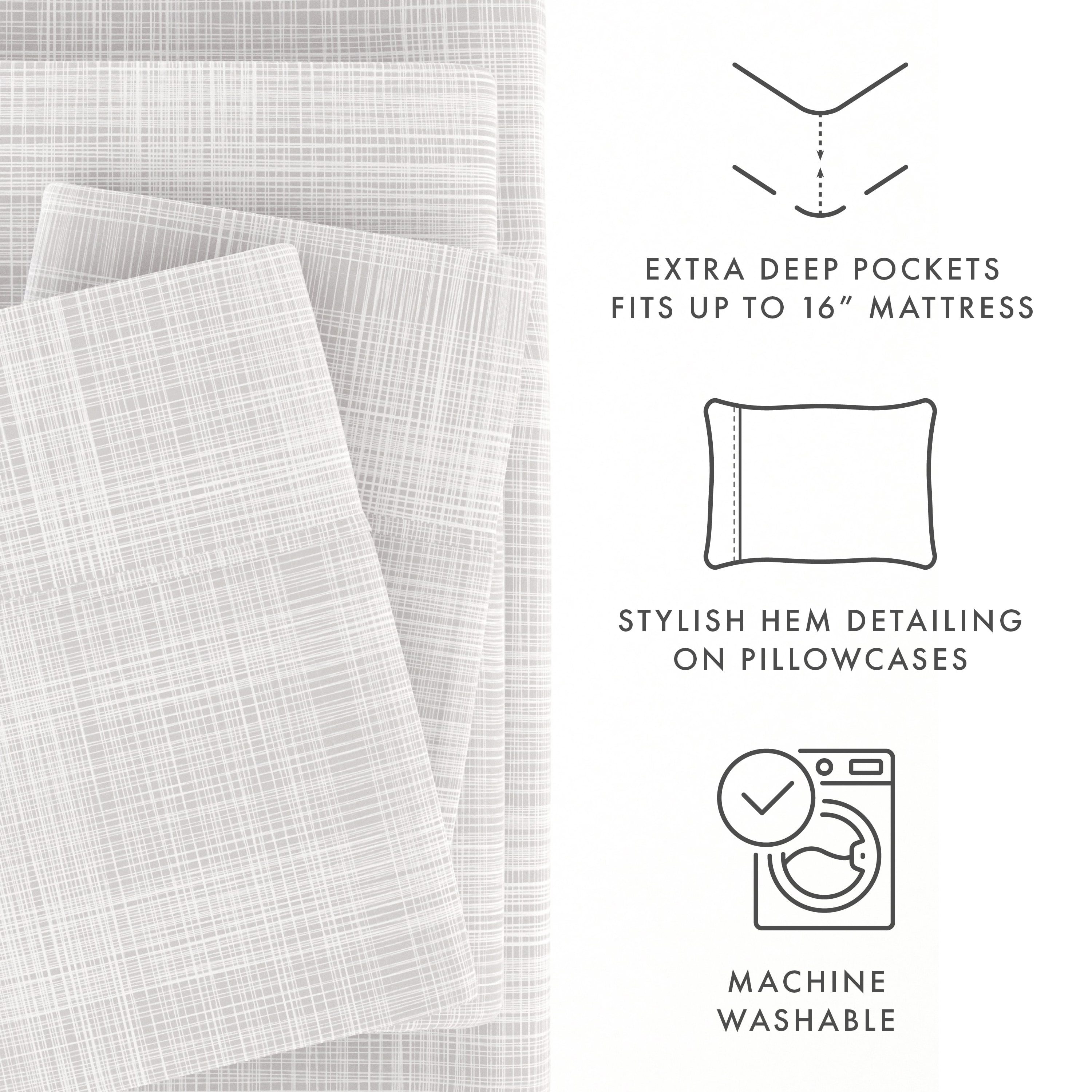 Noble Linens 4 Piece Pattern Microfiber Bed Sheets Set, Gray Thatch, Full