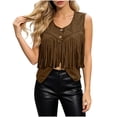 thumbnail image 2 of Atkumj Western Vest Women Vintage Suede V Neck Fringe Hem Button Up Vests Fashion Casual Solid Color Cropped Women Vest Top for Everyday Western Look 2XL, 2 of 6