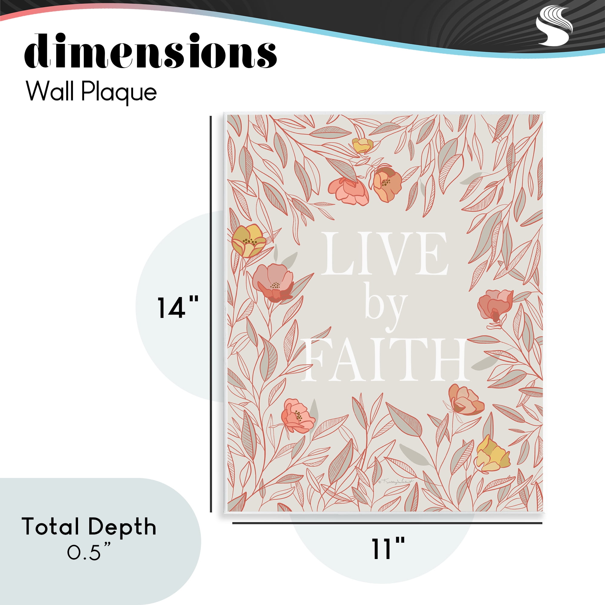 Live By Faith Rosy Florals Wall Plaque Art, design by Kelley Talent