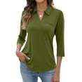 thumbnail image 2 of Women's 3/4 Length Sleeve V-Neck Collared Tops Summer Business Casual Work Polo Shirts 2026 Army Green 2XL, 2 of 5