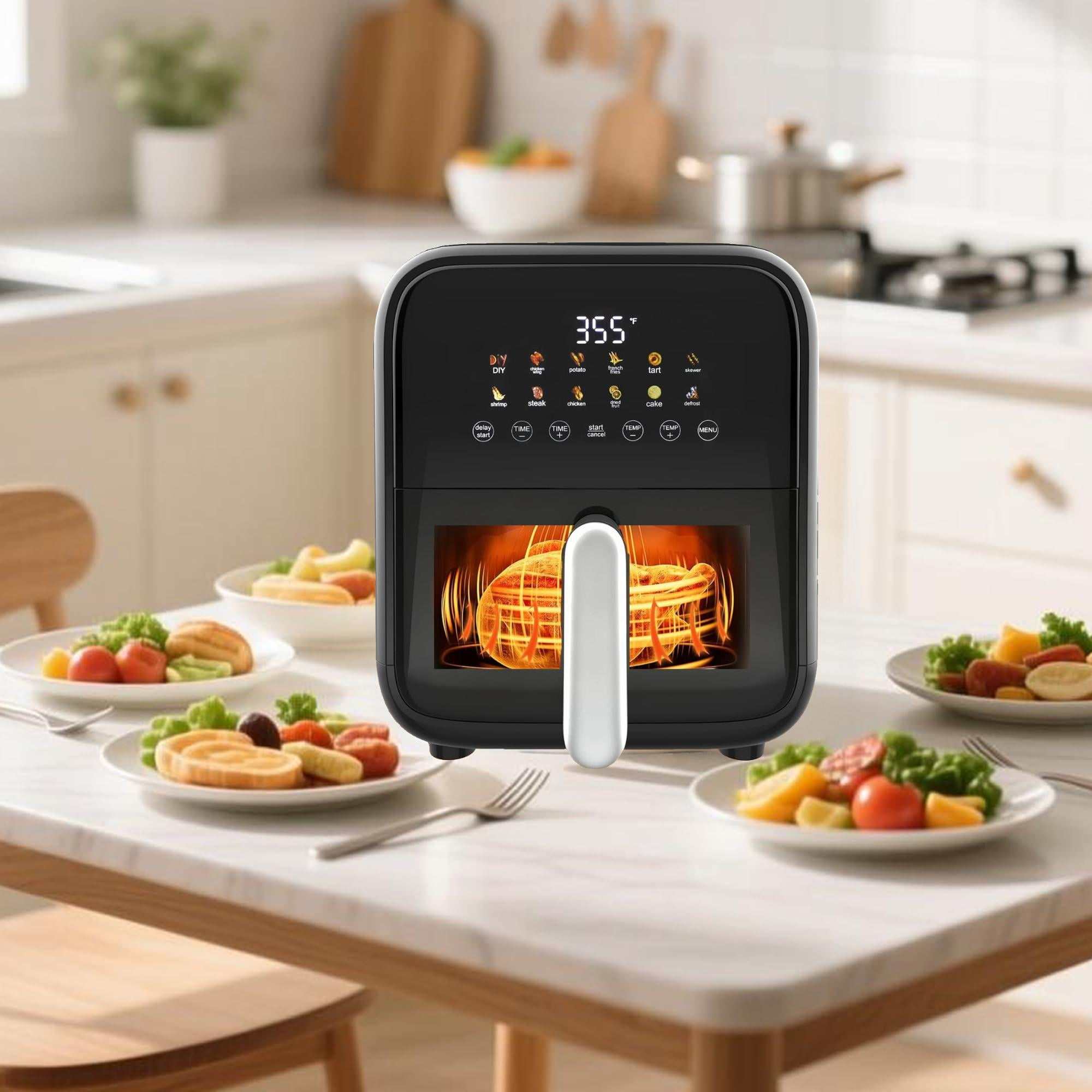Blazezo 12-in-1 Air Fryer 7.5 Qt with Visible Window, Digital Touchscreen, 12 Presets, Dishwasher Safe Basket, for Healthy Oil Free Cooking, French Fries, Chicken, Family