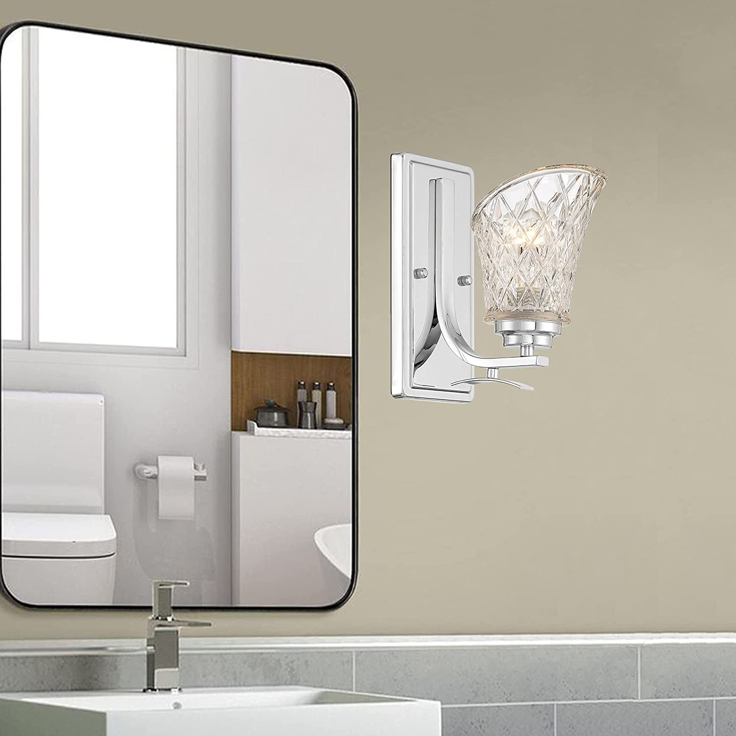 Vanity Art 1 Light Dimmable Chrome Armed Sconce Lighting | Modern Fixtures Accent Wall Lights for Bedroom Entrance Doorway Dining Room Living Room Hallway Bathroom Scones S1001CH-R03