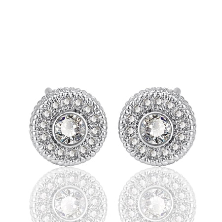 SUETOR Silver Plated Round Halo Stud Earrings for Women Men, 0.3 Inch CZ Hip Hop Jewelry, Hypoallergenic Geometric Fashion Gift