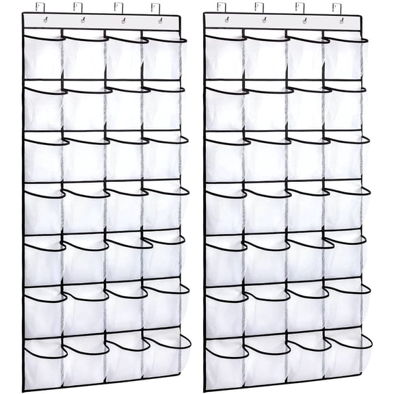 2 Pack 28 Pocket Over the Door Shoe Organizer, Hanging Shoe Rack for Door Large Capacity Shoe Organizer Holder with 4 Metal Hooks