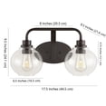 thumbnail image 4 of JONATHAN Y Sandrine 17.5" 2-Light Iron/Seeded Glass Cottage Rustic LED Vanity Light, Oil Rubbed Bronze, 4 of 7